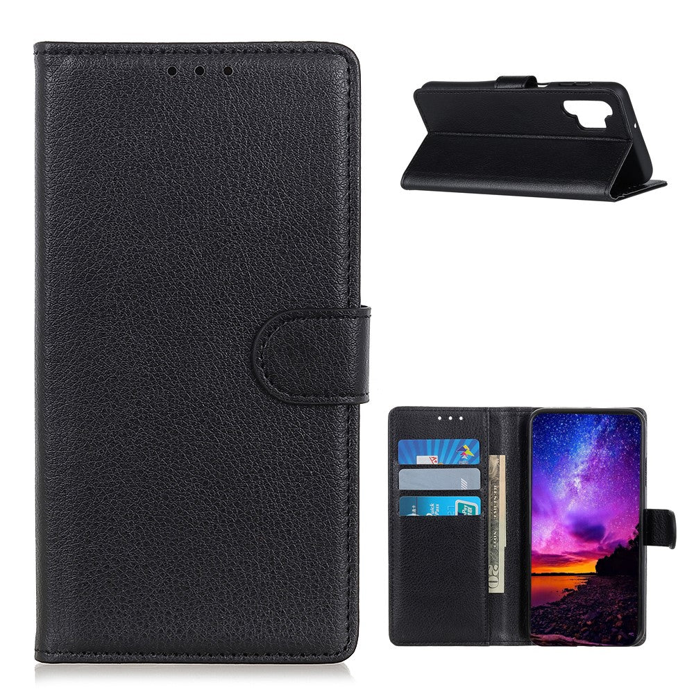 Folio Flip Design Litchi Skin Leather Phone Case Stand Protective Shell with Wallet for Samsung Galaxy A32 4G (EU Version)