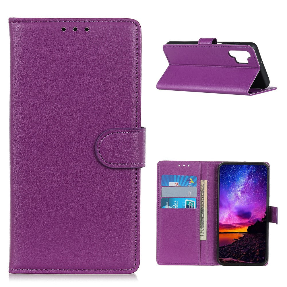 Folio Flip Design Litchi Skin Leather Phone Case Stand Protective Shell with Wallet for Samsung Galaxy A32 4G (EU Version)