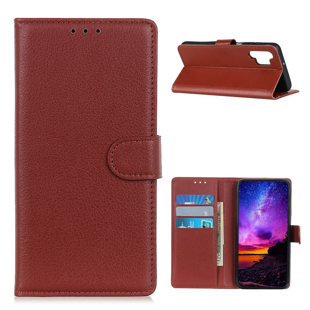 Folio Flip Design Litchi Skin Leather Phone Case Stand Protective Shell with Wallet for Samsung Galaxy A32 4G (EU Version)