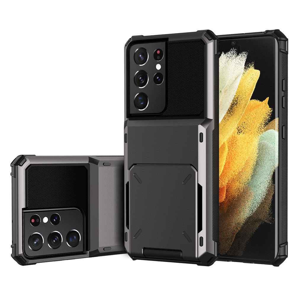 Flip-korthållare TPU+PC Hybridskal för Samsung Galaxy S21 Ultra 5G