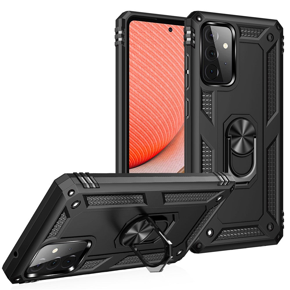 Hybrid PC + TPU Phone Case Shell Anti-Fall Finger Ring Kickstand for Samsung Galaxy A72 5G
