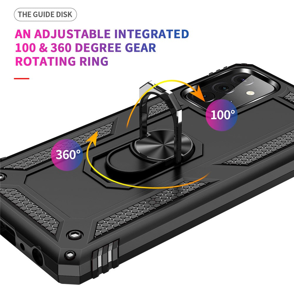 Hybrid PC + TPU Phone Case Shell Anti-Fall Finger Ring Kickstand for Samsung Galaxy A72 5G