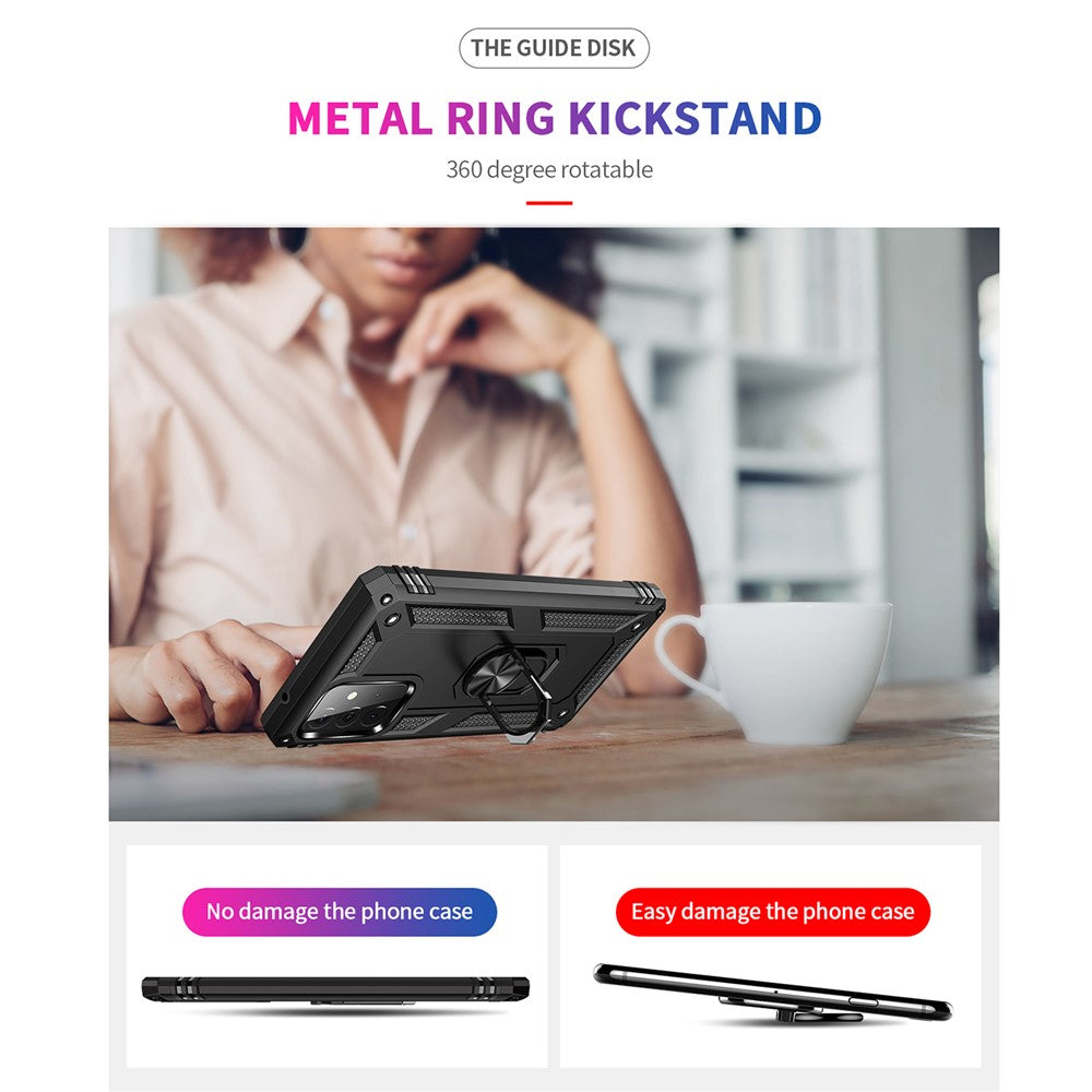 Hybrid PC + TPU Phone Case Shell Anti-Fall Finger Ring Kickstand for Samsung Galaxy A72 5G