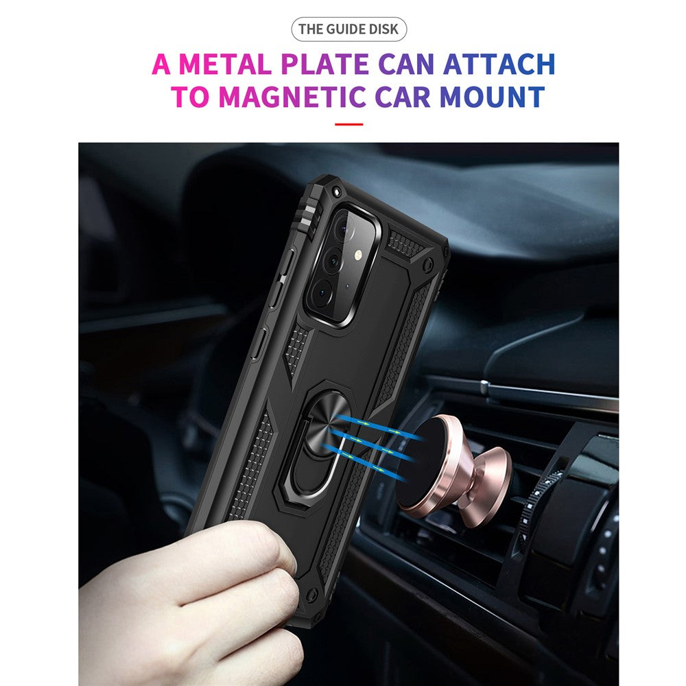 Hybrid PC + TPU Phone Case Shell Anti-Fall Finger Ring Kickstand for Samsung Galaxy A72 5G