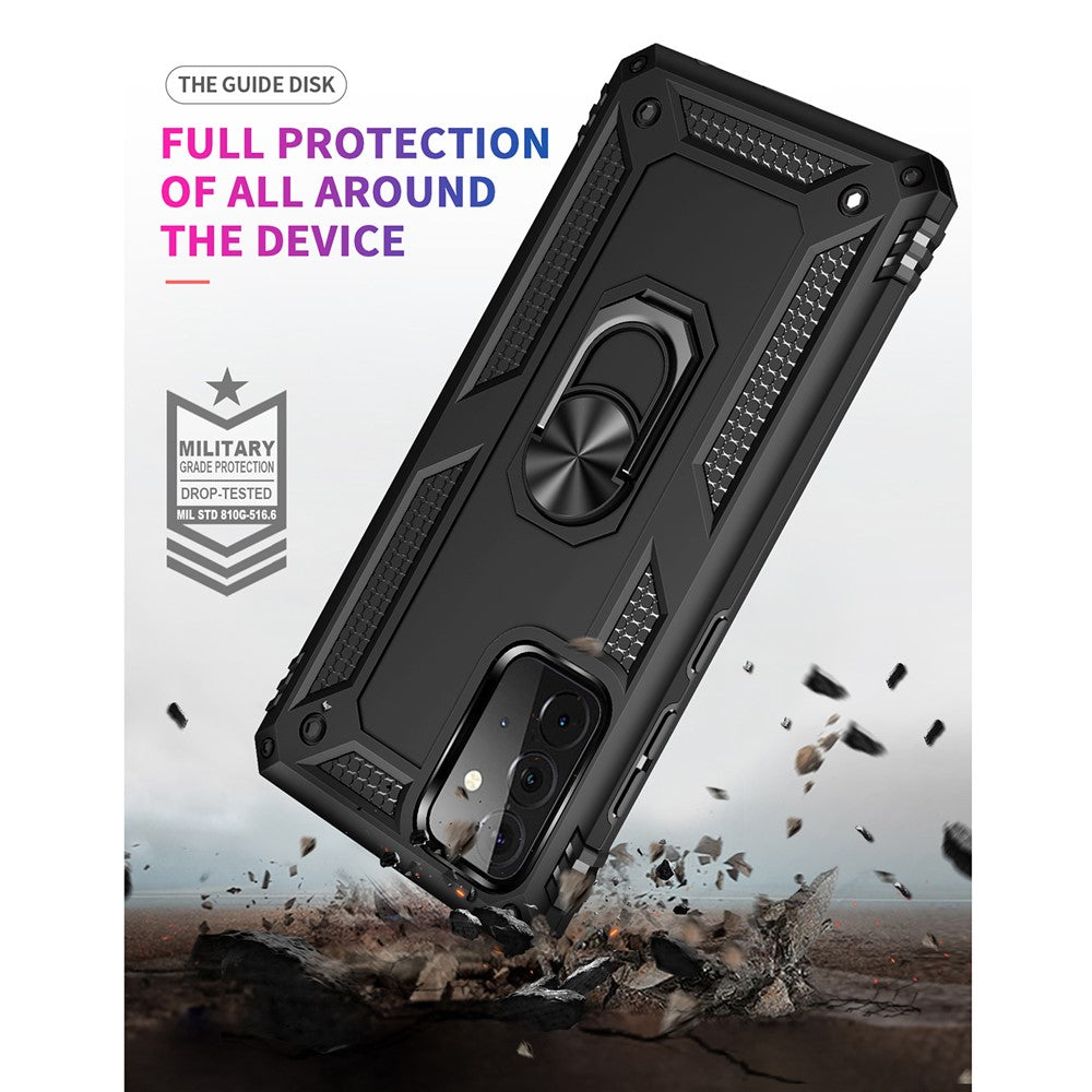Hybrid PC + TPU Phone Case Shell Anti-Fall Finger Ring Kickstand for Samsung Galaxy A72 5G