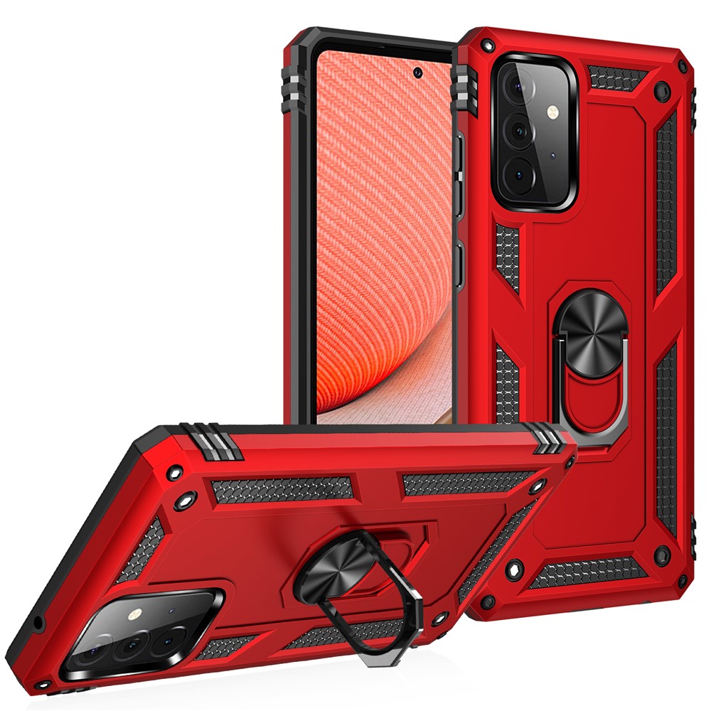 Hybrid PC + TPU Phone Case Shell Anti-Fall Finger Ring Kickstand for Samsung Galaxy A72 5G