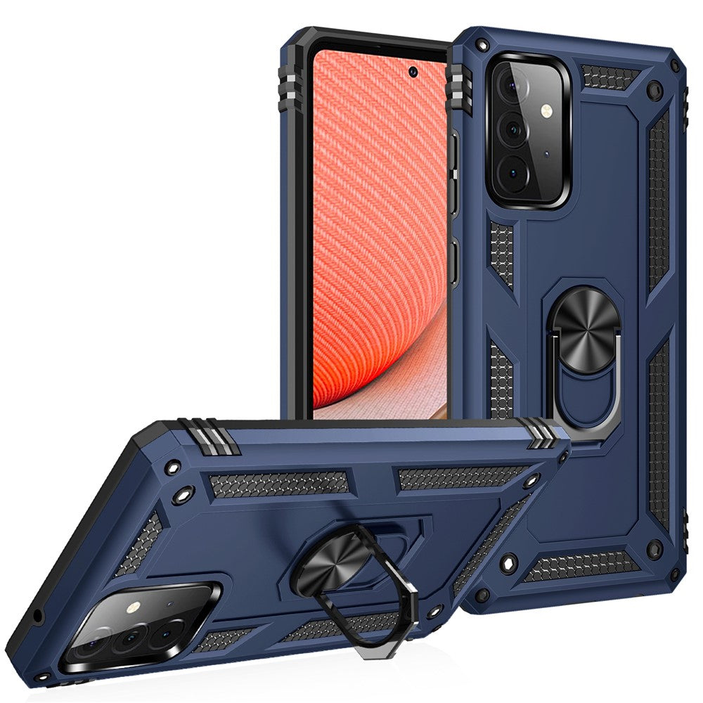 Hybrid PC + TPU Phone Case Shell Anti-Fall Finger Ring Kickstand for Samsung Galaxy A72 5G