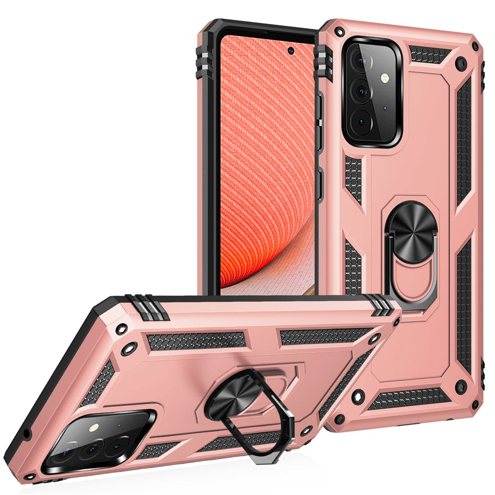 Hybrid PC + TPU Phone Case Shell Anti-Fall Finger Ring Kickstand for Samsung Galaxy A72 5G