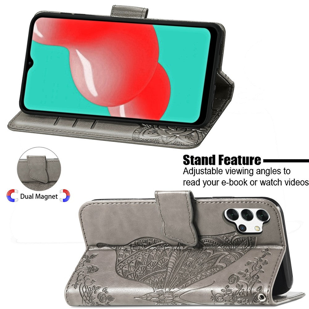 Præg Stor Sommerfugle Læder Pung Telefoncover til Samsung Galaxy A32 5G