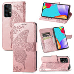Imprint Big Butterfly Leather Wallet Phone Shell for Samsung Galaxy A52 4G/5G / A52s 5G