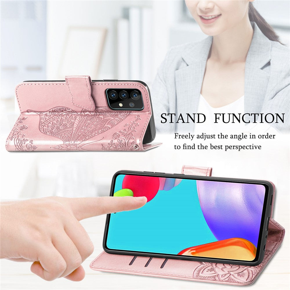 Imprint Big Butterfly Leather Wallet Phone Shell for Samsung Galaxy A52 4G/5G / A52s 5G