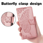 Imprint Big Butterfly Leather Wallet Phone Shell for Samsung Galaxy A52 4G/5G / A52s 5G