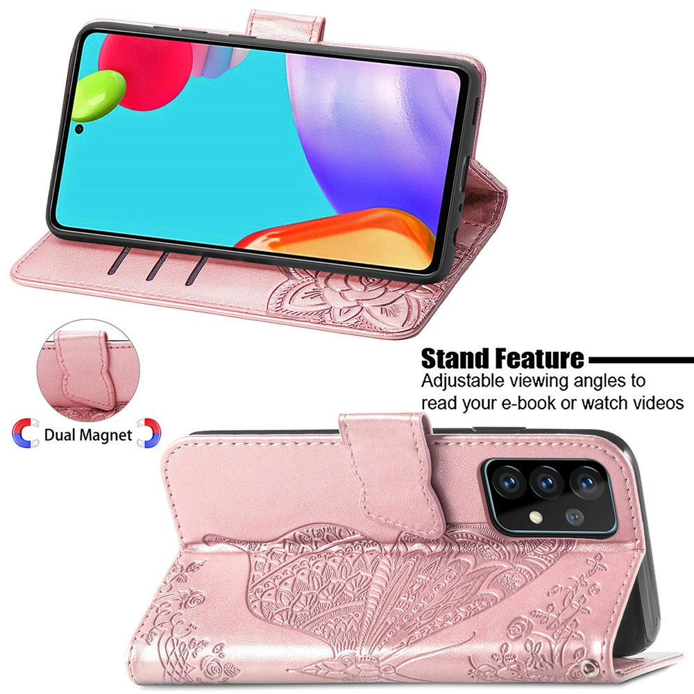 Imprint Big Butterfly Leather Wallet Phone Shell for Samsung Galaxy A52 4G/5G / A52s 5G