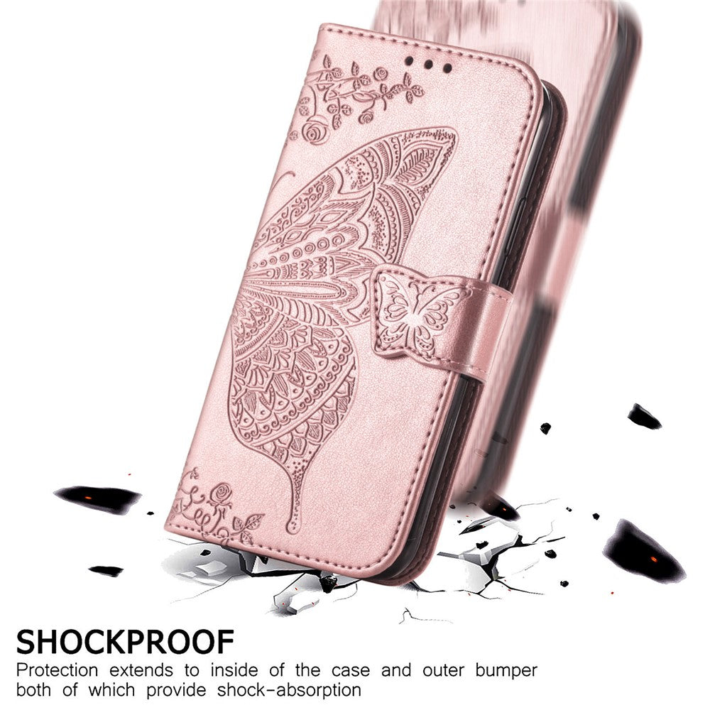 Imprint Big Butterfly Leather Wallet Phone Shell for Samsung Galaxy A52 4G/5G / A52s 5G