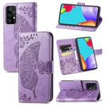 Imprint Big Butterfly Leather Wallet Phone Shell for Samsung Galaxy A52 4G/5G / A52s 5G
