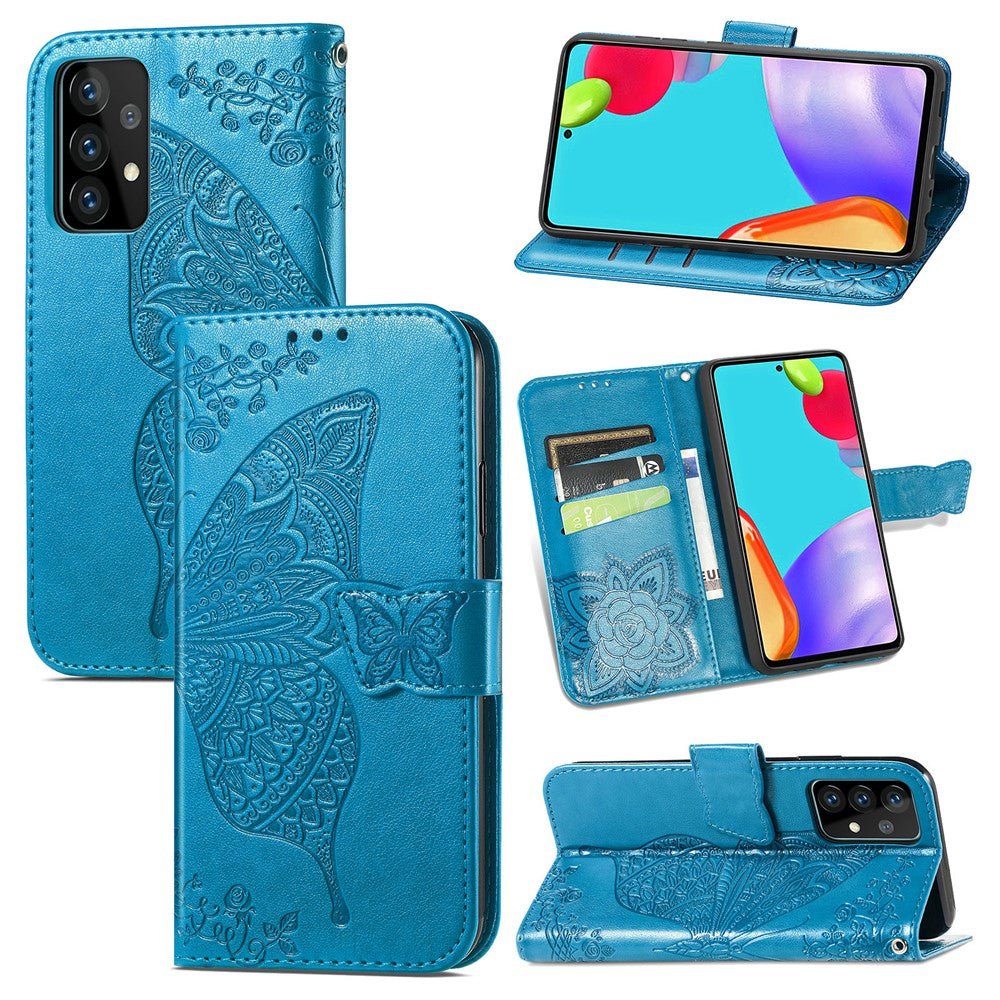 Imprint Big Butterfly Leather Wallet Phone Shell for Samsung Galaxy A52 4G/5G / A52s 5G