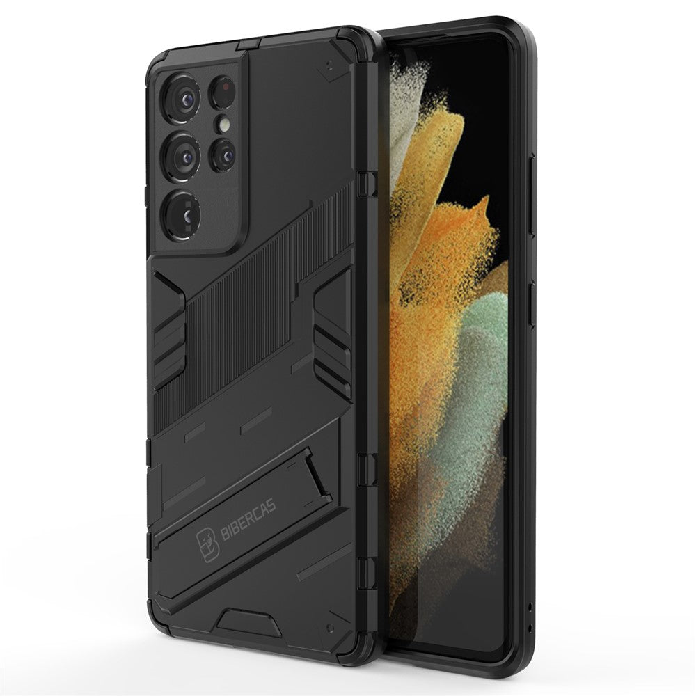 PC + TPU Hybrid Phone Case Protective Back Cover with Kickstand for Samsung Galaxy S21 Ultra 5G