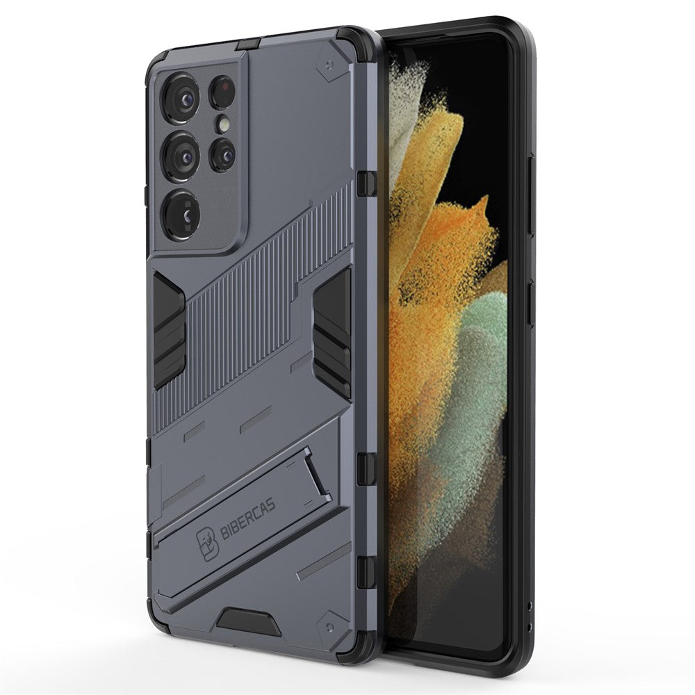 PC + TPU Hybrid Phone Case Protective Back Cover with Kickstand for Samsung Galaxy S21 Ultra 5G