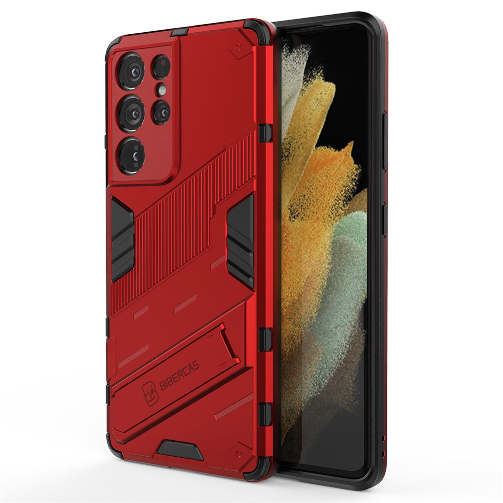 PC + TPU Hybrid Phone Case Protective Back Cover with Kickstand for Samsung Galaxy S21 Ultra 5G