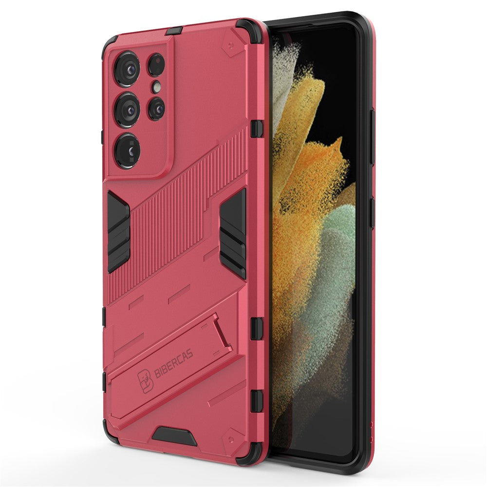 PC + TPU Hybrid Phone Case Protective Back Cover with Kickstand for Samsung Galaxy S21 Ultra 5G