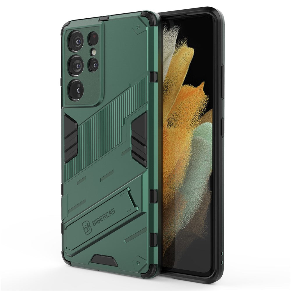PC + TPU Hybrid Phone Case Protective Back Cover with Kickstand for Samsung Galaxy S21 Ultra 5G