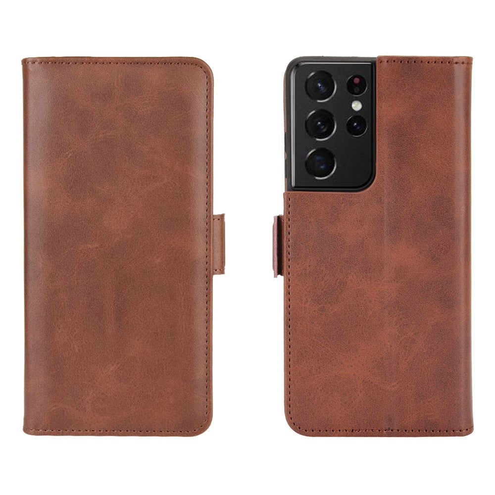 Dual Magnetic Clasp Leather Folio Flip Phone Cover Leather Case for Samsung Galaxy S21 Ultra 5G