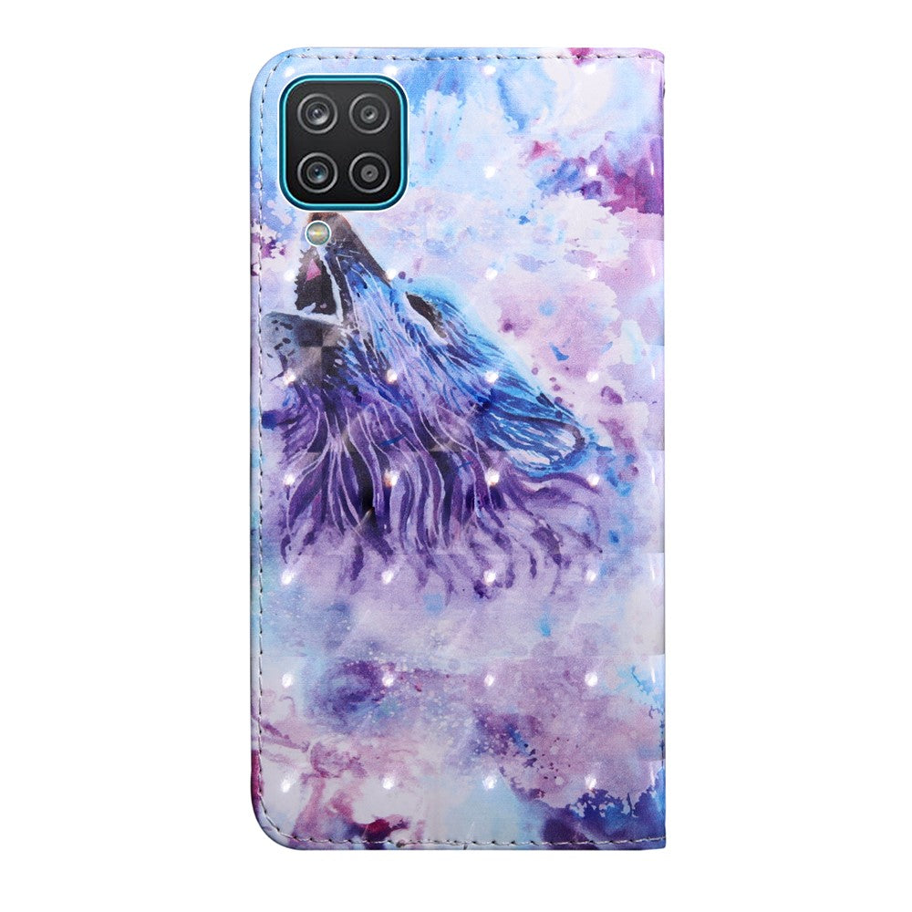 PU-læderpungcover med 3D-mønstertryk og fuld beskyttelse til Samsung Galaxy A12