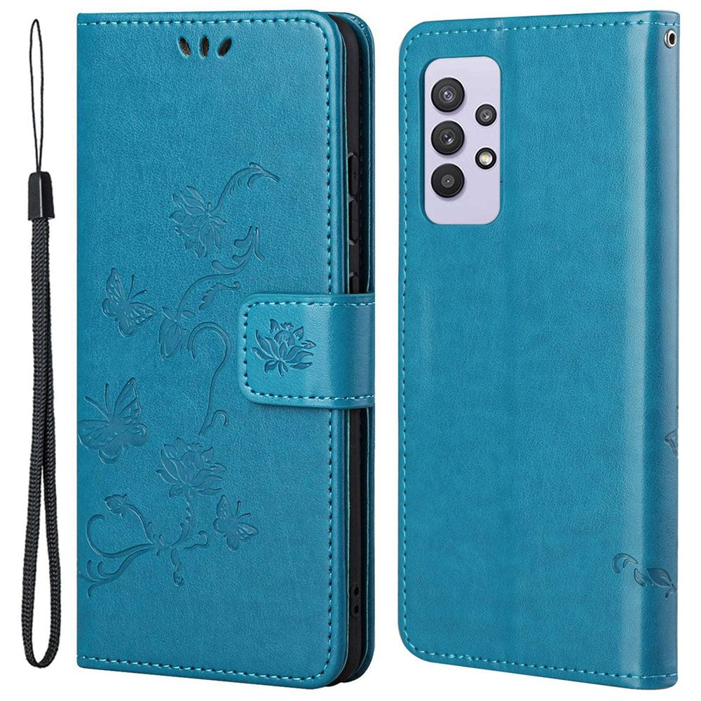 Imprint Butterfly Flower Leather Wallet Stand Phone Cover for Samsung Galaxy A32 4G