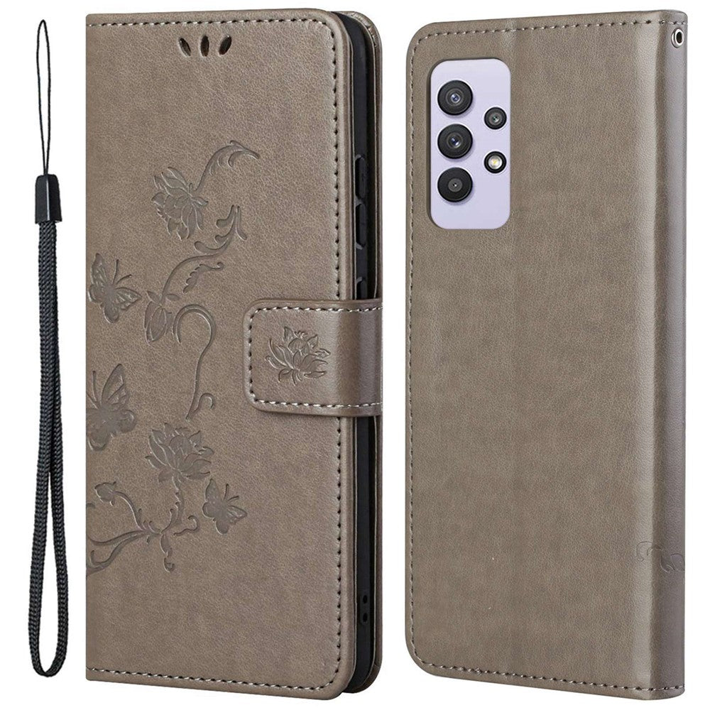 Imprint Butterfly Flower Leather Wallet Stand Phone Cover for Samsung Galaxy A32 4G