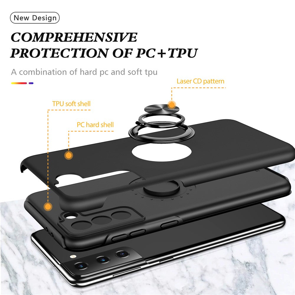 Ring Shape Kickstand Design TPU + PC Hybrid Phone Case Cover for Samsung Galaxy S21 Plus 5G