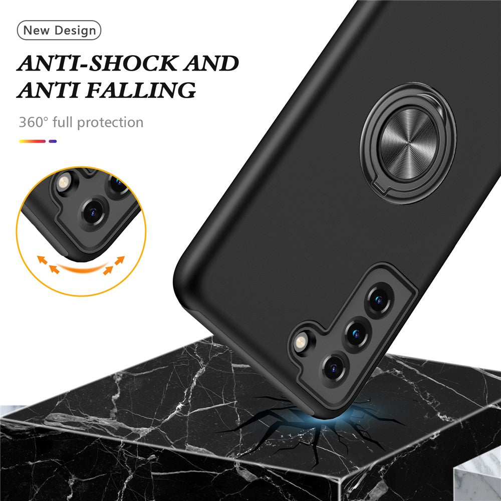 Anti-Drop Hybrid Phone Case Cover with Ring Shape Kickstand Design for Samsung Galaxy S21 4G/5G