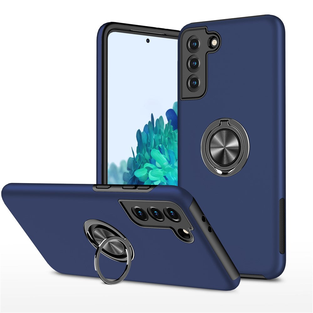 Anti-Drop Hybrid Phone Case Cover with Ring Shape Kickstand Design for Samsung Galaxy S21 4G/5G