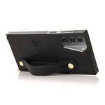 PU Leather Coated TPU Shell Case + Card Slots Hand Strap Kickstand for Samsung Galaxy S21 5G/4G