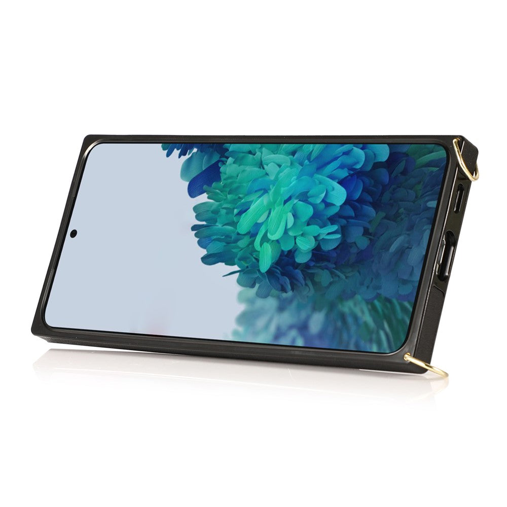 PU Leather Coated TPU Shell Case + Card Slots Hand Strap Kickstand for Samsung Galaxy S21 5G/4G