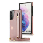 PU Leather Coated TPU Shell Case + Card Slots Hand Strap Kickstand for Samsung Galaxy S21 5G/4G