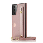 PU Leather Coated TPU Shell Case + Card Slots with Hand Strap Kickstand for Samsung Galaxy S21 Plus 5G