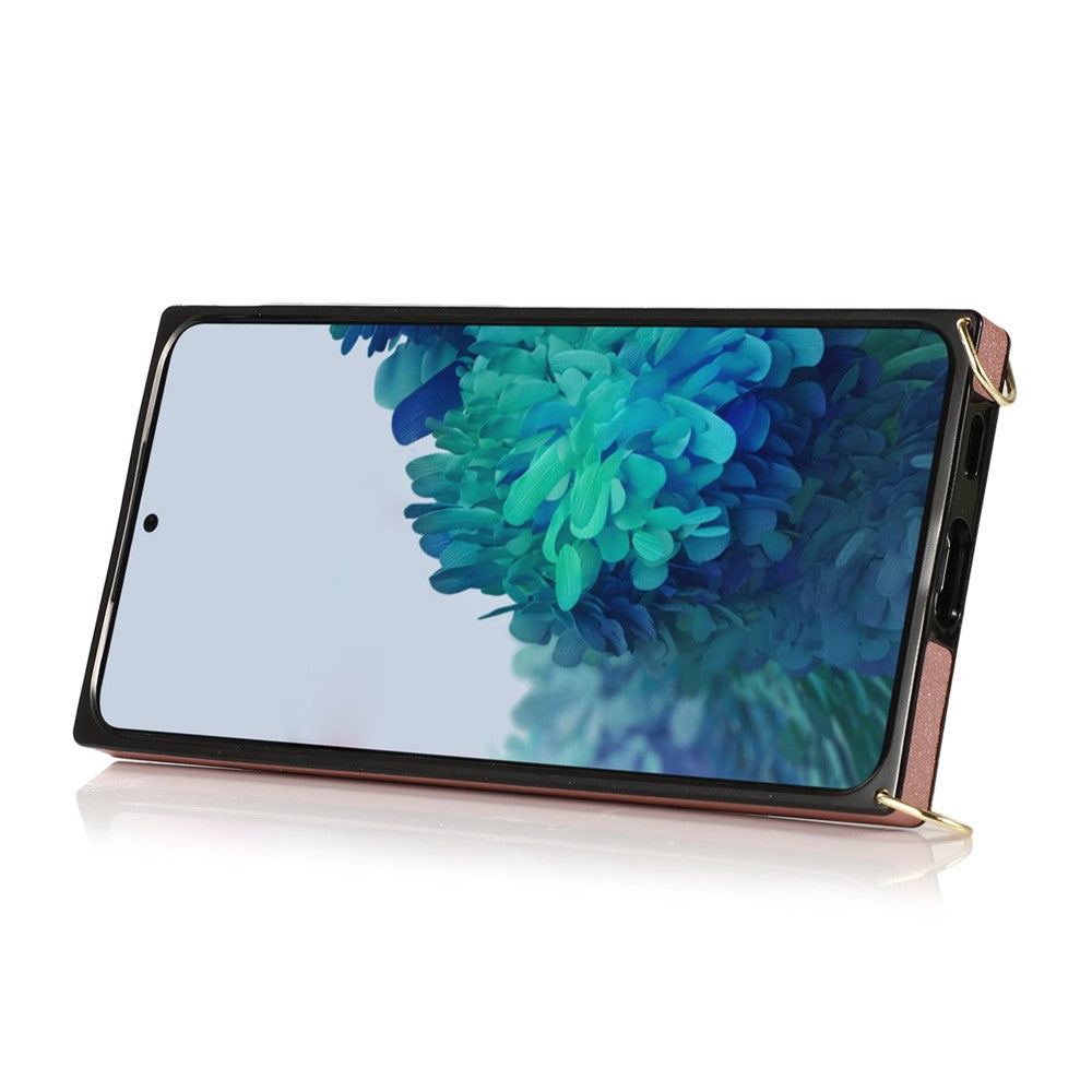 PU Leather Coated TPU Shell Case + Card Slots with Hand Strap Kickstand for Samsung Galaxy S21 Plus 5G
