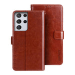 IDEWEI Crazy Horse Texture PU-läder plånboksfodral med stativ till Samsung Galaxy S21 Ultra 5G