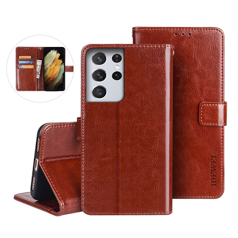 IDEWEI Crazy Horse Texture PU-läder plånboksfodral med stativ till Samsung Galaxy S21 Ultra 5G