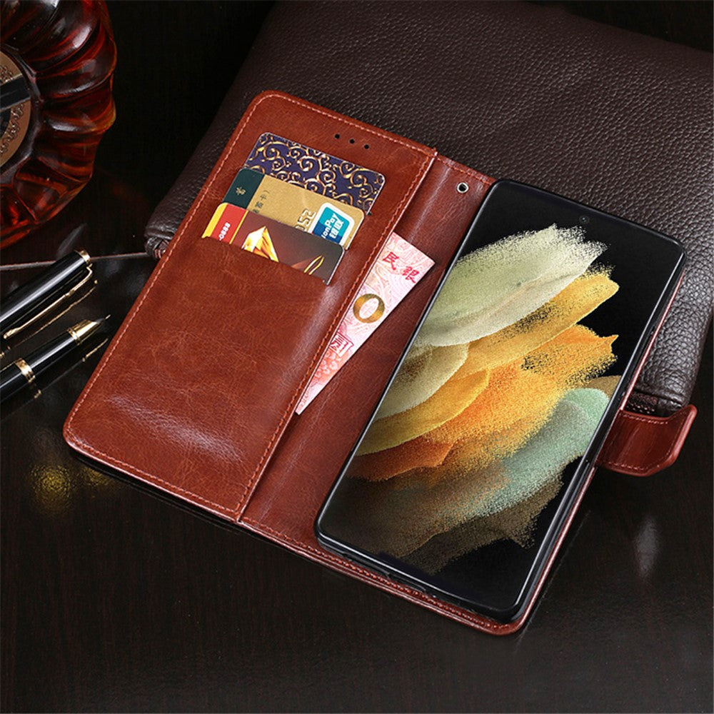 IDEWEI Crazy Horse Texture PU-läder plånboksfodral med stativ till Samsung Galaxy S21 Ultra 5G