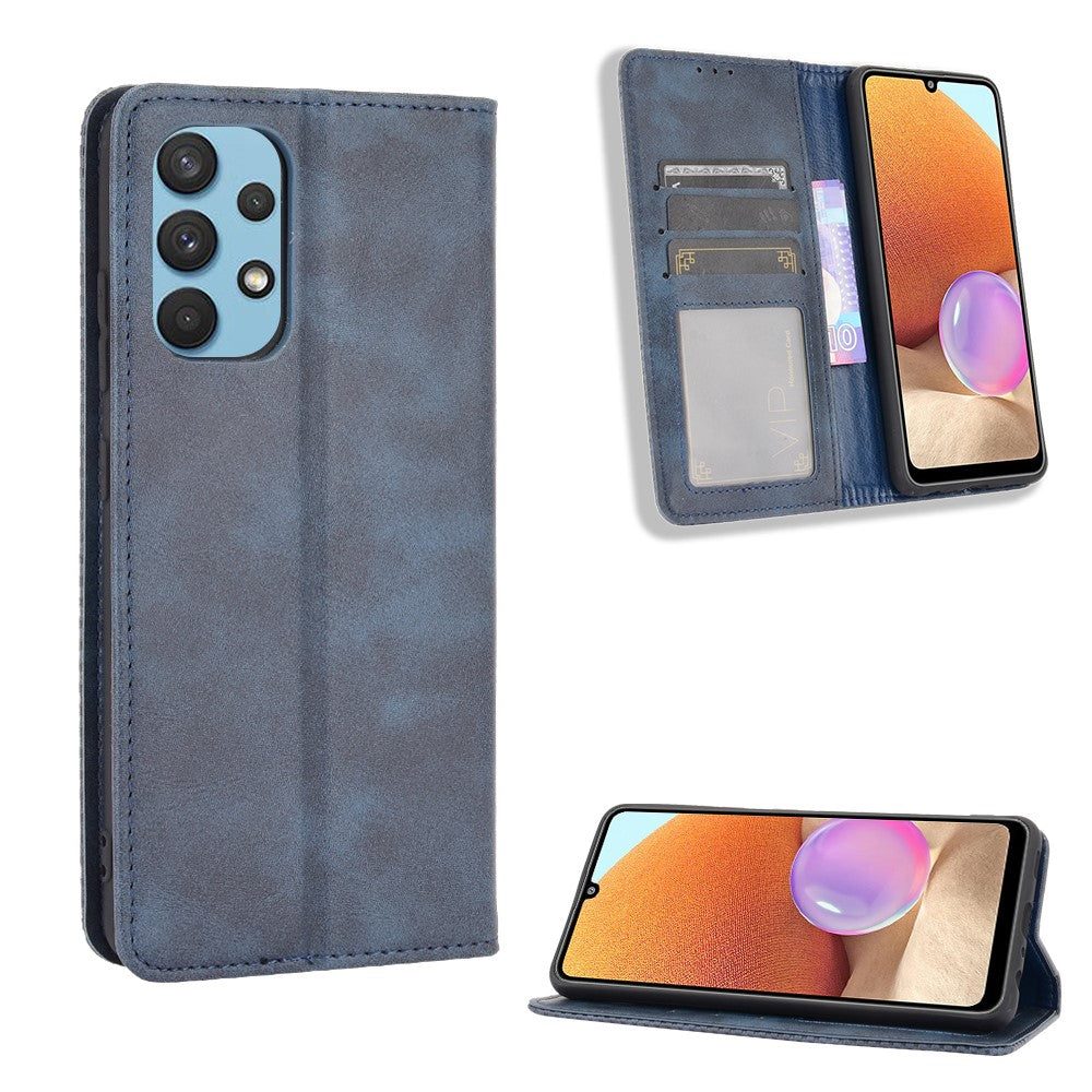 Auto-Absorbed Magnetic Vintage Style Wallet Stand Phone Case Cover for Samsung Galaxy A32 4G (EU Version)