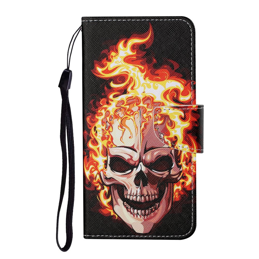 Pungetuidesign lædertelefoncover med mønstertryk og lanyard til Samsung Galaxy A21s