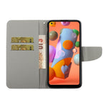 Pungetuidesign lædertelefoncover med mønstertryk og lanyard til Samsung Galaxy A21s
