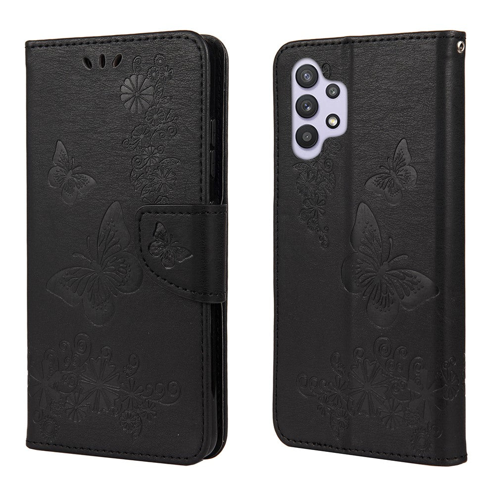 Läderplånboksfodral med fjärilar och blommönster för Samsung Galaxy A32 4G (EU-version)