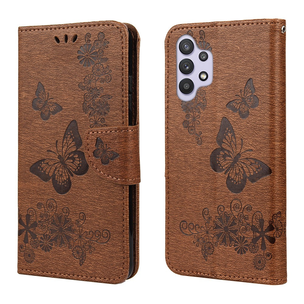 Läderplånboksfodral med fjärilar och blommönster för Samsung Galaxy A32 4G (EU-version)