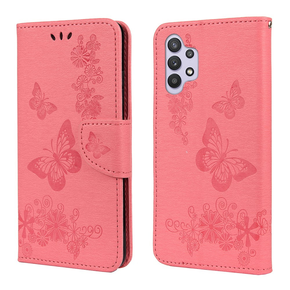 Läderplånboksfodral med fjärilar och blommönster för Samsung Galaxy A32 4G (EU-version)