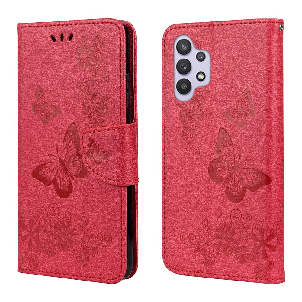 Butterflies Flower Pattern Design Imprinting Leather Wallet Stand Case for Samsung Galaxy A32 4G (EU Version)