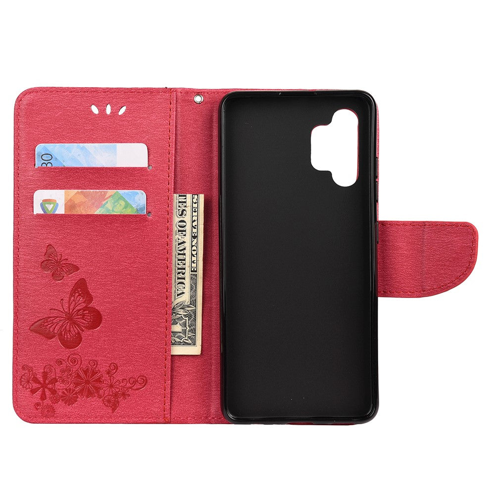 Butterflies Flower Pattern Design Imprinting Leather Wallet Stand Case for Samsung Galaxy A32 4G (EU Version)