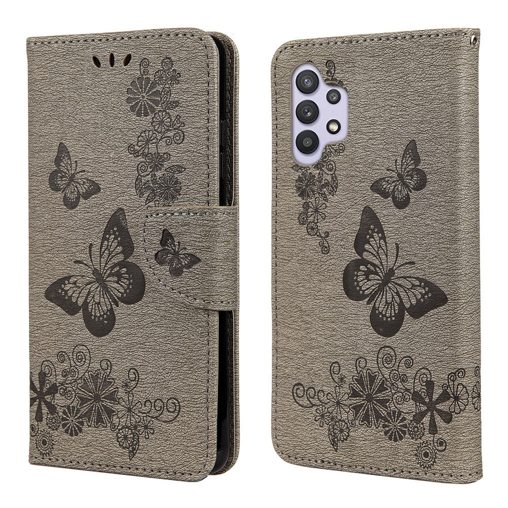 Läderplånboksfodral med fjärilar och blommönster för Samsung Galaxy A32 4G (EU-version)