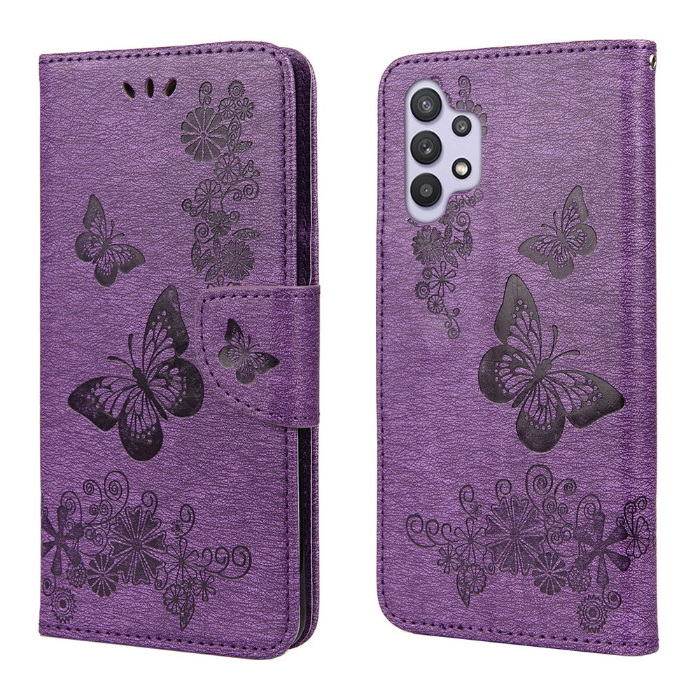 Butterflies Flower Pattern Design Imprinting Leather Wallet Stand Case for Samsung Galaxy A32 4G (EU Version)